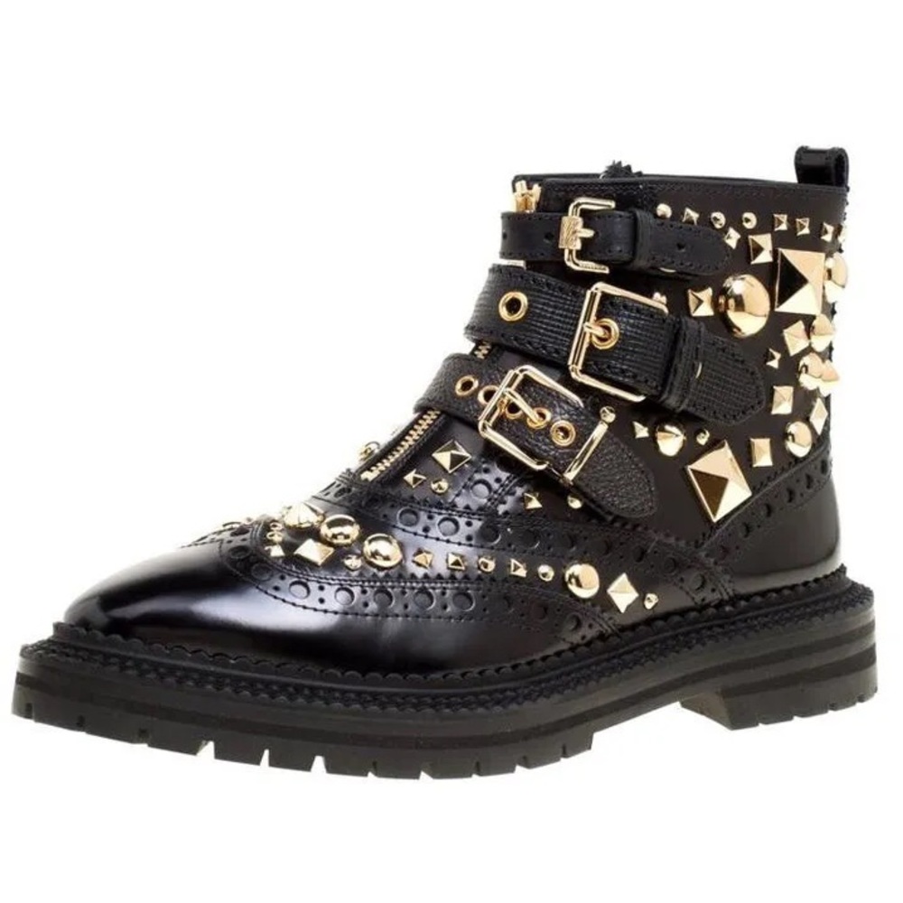 Burberry Black Brogue Leather Everdon Ankle Boots Size 36